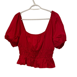 Avec Les Filles Red Puff Sleeve Crop Top Size Medium